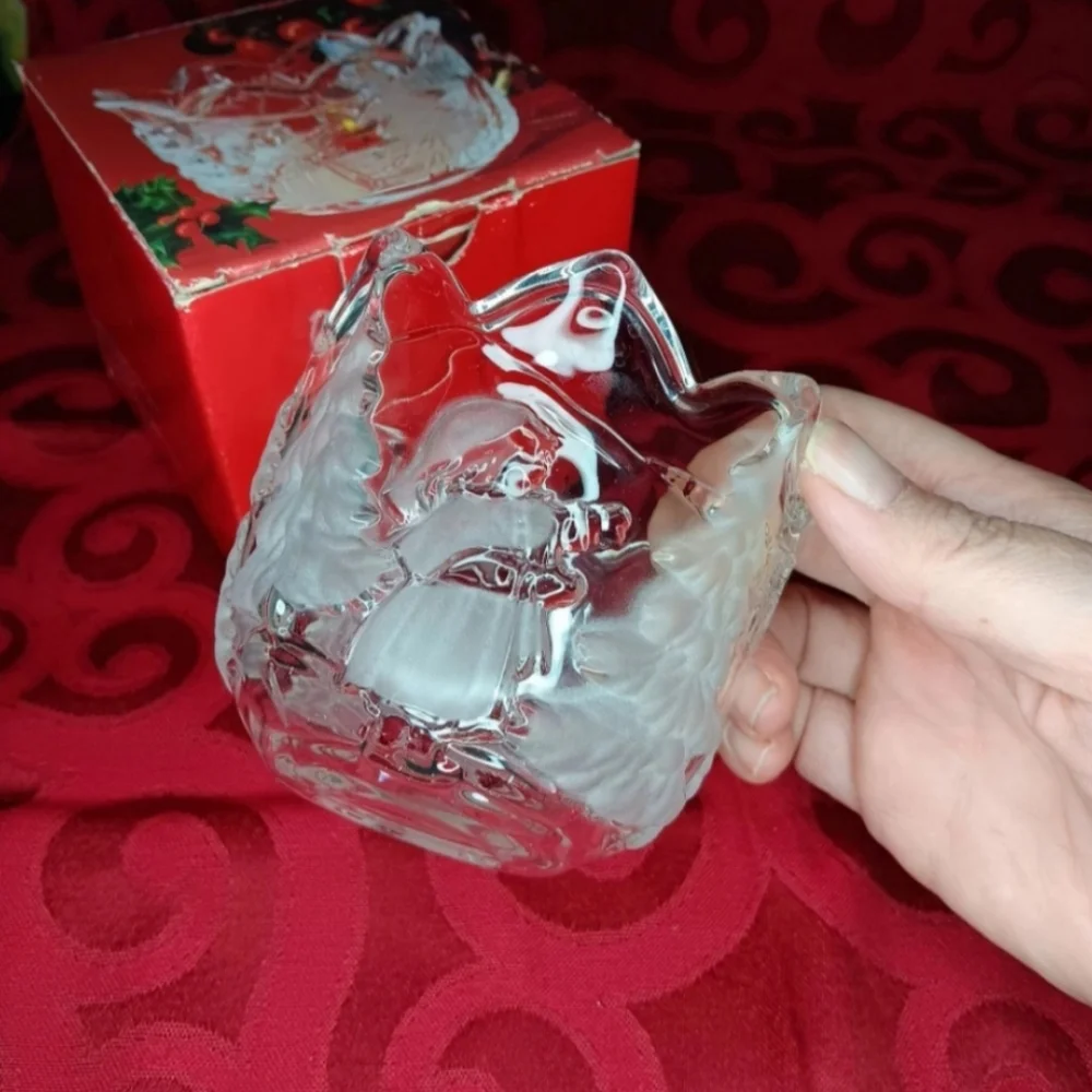 Mikasa Vintage Clear Glass Candle Holder | EUC | Frosted Christmas Trees